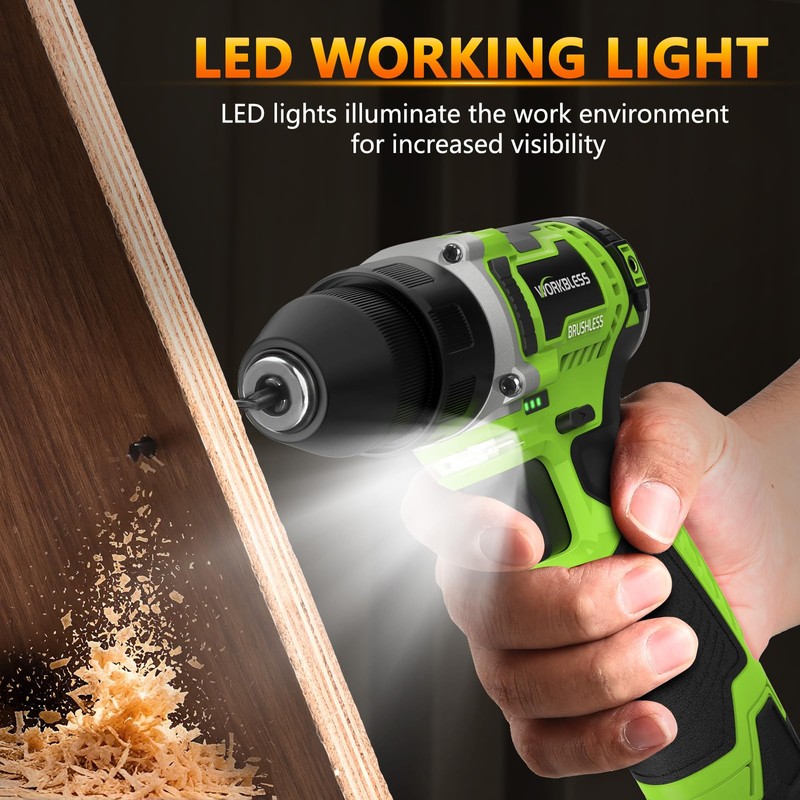WorkBless 12V Brushless Power Drill, Cordless Drill with LCD Smart