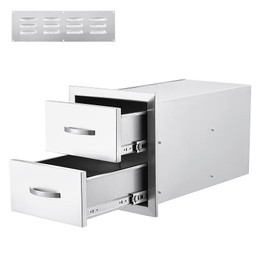 GarveeLife 14W x 15H x 23D Inch Outdoor Kitchen Drawers, Stainless Steel BBQ Access Drawers, Flush Mount BBQ Drawers, Enclosed Built-in 2- Drawer Flush Mount for Outdoor Kitchens & BBQ Islands