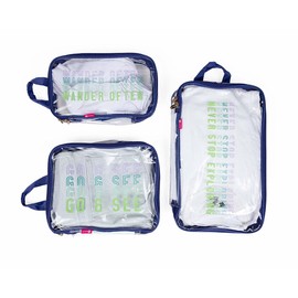 Miamica 3-Piece Packing Cubes, Blue Wander Clear Design – Includes Small, Medium and Large Suitcase Organizers with Durable Design