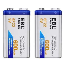 EBL 2Pcs EBL 9V 600mAh 6F22 Li-ion Rechargeable Batteries 9Volt Battery