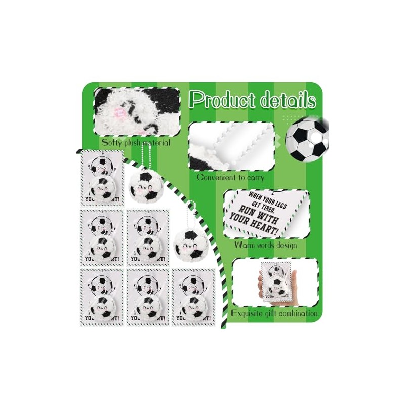 Jenaai Soccer Keychain Set with Inspirational Cards - 20 Pack