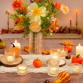 Glass Votive Candle Holders, 20Pcs Clear Ribbed Tea Light Candle Holders for Table Centerpiece Vintage Tealight Candle Holder Bulk for Wedding Holiday Party Birthday Dining Table Decor