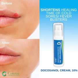 Cosette Cold Sore/Fever Blister Treatment for Face or Lips with Docosanol Cream, 10% - Treatment Cream for Cold Sore/Fever Blister - 0.07 oz Pump Bottle (4)