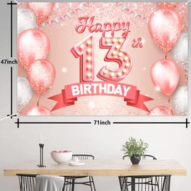 Happy 13th Birthday Rose Gold Banner Cheers to 13 Years Old Backdrop Confetti Balloons Theme Decor Decorations for Girls 13 Years Old Pink Birthday Party Supplies Bday Background Favors Gift Glitter