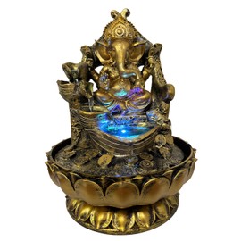 Large Ganesha Statues Indoor Tabletop Fountain, Ganesha Idol Buddha Statue Zen Waterfall Fountain with LED Lights, Indian Elephant Decorations for Home Office Bedroom 9.5"*9.5"*12"