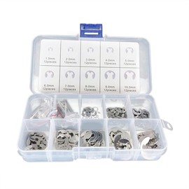Rhea E Type Retaining Ring, 120 Pieces E-Type Snap Ring, M1.5-M10, 304 Stainless Steel, Snap Ring, Circlip Kit, 10 Sizes, 304 Stainless Steel, E-Clip, Retaining Snap Ring Circlip Kit, For Springs,