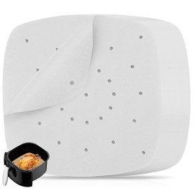 Pack of 100 Baking Paper for Hot Air Fryer, 21.6 cm Baking Paper, Airfryer, Non-Stick Perforated Air Fryer, Parchment Paper for Bamboo Steamers, Baking, Steaming Desserts - White