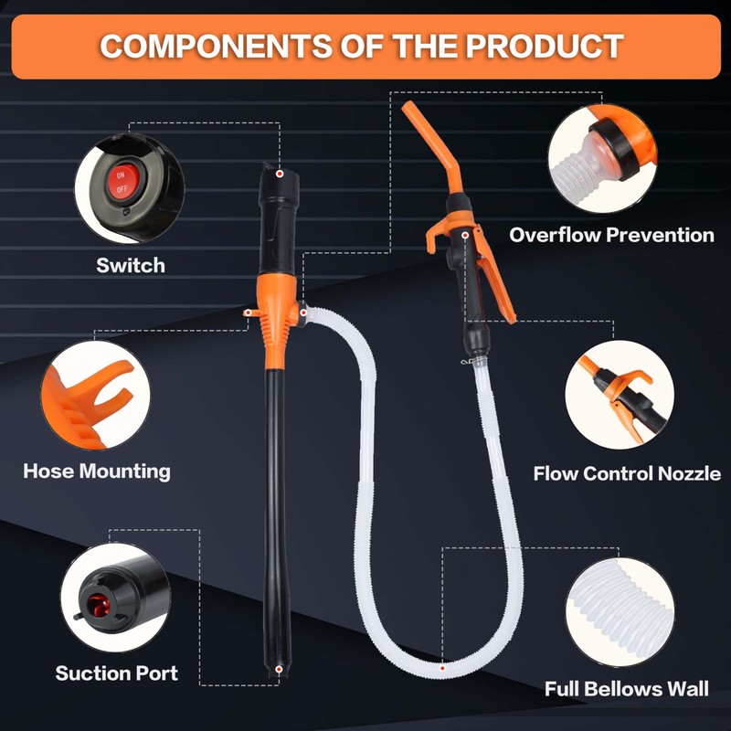 Portable Battery Powered Gas Transfer Pump, Battery Operated Liquid Water/Fuel