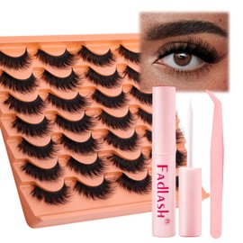 Fadlash Half Eyelashes Kit 3pcs,DIY Lash Extension Kit with Lash Glue & Tweezers,Natural Wispy Cat Eye Lashes, Anime Styles Eyelashes (LZ-DD-14)