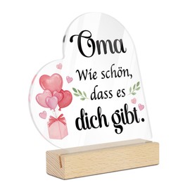 Putuo Decor Acrylic Table Decoration with Wooden Base – Grandma Gift with Saying Wie schön dass es dich gibt, Gift for Grandmother, Birthday & Christmas from Grandchildren – Best Grandma Decoration
