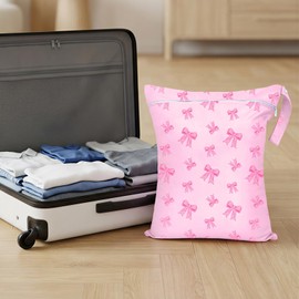 2PC Travel Laundry Bags, 55X45CM Large Waterproof Laundry Bags with Side Handles & Zippers, Dirty Clothes Organiser for Travel & Home Use (Pink Bows on Pink Background)