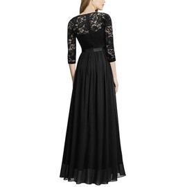MISSMAY Women's Vintage Floral Lace V Neck Evening Bridesmaid Formal Long Dress (Large, Black)