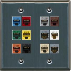 RiteAV Cat6 Colors Wall Plate 12 Port - Flat 2 Gang [Stainless Steel]