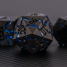 Maywin Metal Dice Set D&D,Crack Metallic DND Dice Set with Box, Metal Glitter RPG Dice for Dungeons and Dragons Table Game(Pearl Gun Bright Blue)