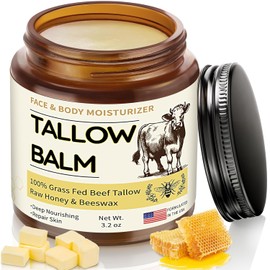 Veakoo Beef Tallow for Skin, Organic Whipped Tallow and Honey Balm, Grass Fed Beef Tallow Face Moisturizer, Natural Tallow Skin Care Cream Body Butter, Nourish and Soothe Dry Skin
