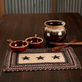 VHC Brands Primitive Colonial Star Table Placemat, Tan Black Red, Jute Blend, Rectangle, 12x18 Inches