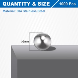 sourcing map 3mm Bearing Balls, 1000 Pcs 304 Stainless Steel G100 Precision Balls Metric Mixing Balls for Bearings Bicycles Casters