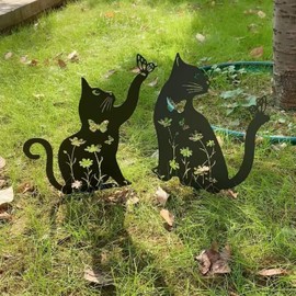 2pcs Iron Cat Garden Statues Silhouette Dog Dog Metal Decorations,Garden Ornament Outside Animal Yard Decor for Grassland,Outdoor Statues,Lawn Decorations,Dog Lover,Black Lab Gifts,Metal Animal