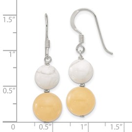 925 Sterling Silver White Howlite Yellow Dyed Jade Shepherd Hook Earrings 39x10.5mm Wide Stud Earring for Women