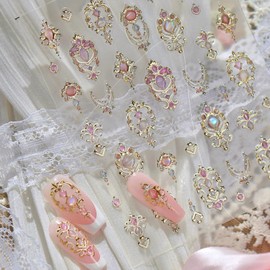 Gold Vintage Designs Nail Art Stickers 5D Self-Adhesive Nail Decals Irregular Metallic Patterns DIY Manicure Decals Supplies Elegant Classical Manicure Art Stickers for Women