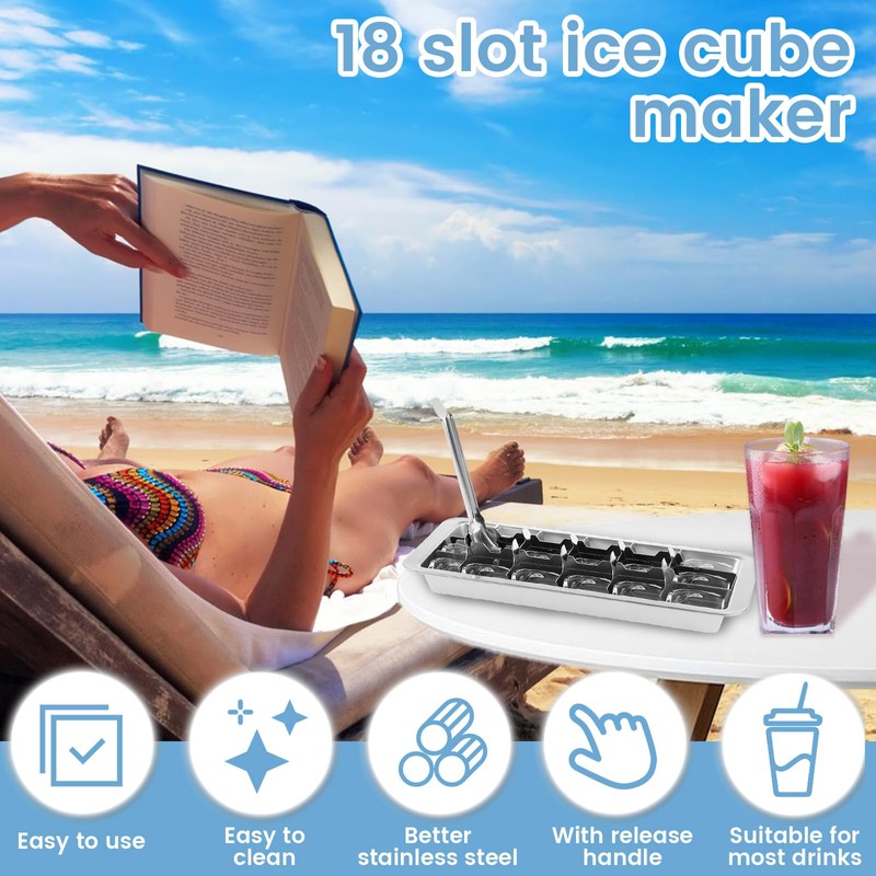 Stainless Steel Ice Cube Tray 18 Slot Removable Metal Ice
