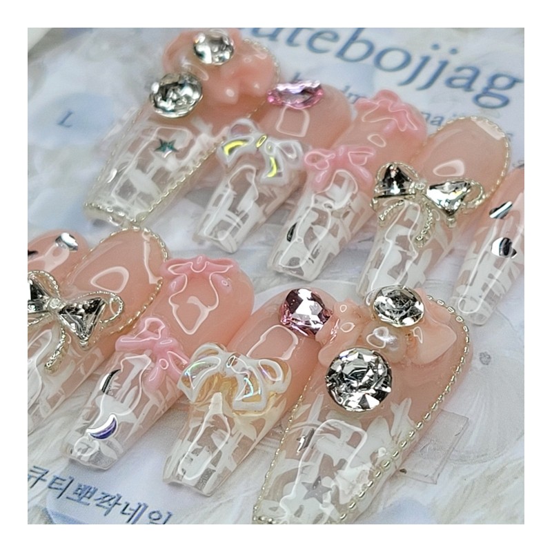 Royal Ribbon Handmade Nail Tips - Oval S / 로열리본