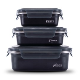 yilmera Design Aufbewahrungsbehälter Set, 3-teilig, Luftdicht, Schwarz