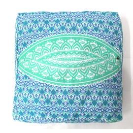 CRAFT KALA Green Ombre Large Hippie Mandala Meditation Floor Ottoman Pillow Cushion Pouf Cover Square Poufs Bohemian Circle Floor Cushion Case Outdoor Fireplace Yoga Living Room Decor Cover 16" Square