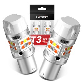 LASFIT T3 1157 Switchback LED Bulbs with Built-in Resistor, 500% Brighter Front Turn Signal Light, White/Amber Dual Color, Error-Free CANBUS, BAY15D P21/5W DRL Parking Upgrade, Pack of 2