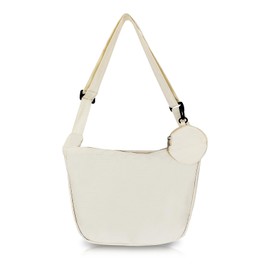 AfitLulu Crescent Bag Casual Canvas Crossbody Bags for Women with Circular Small Coin Purse, Shoulder Bags Women Dumpling Bag Thin and Lightweight Half Moon Bag with Adjustable Shoulder Strap (White)