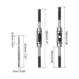 sourcing map Metric Tap and Wrench Handle Set M2 x 0.4mm Pitch 3 Flutes H2 Thread Plug Tapper M1-M8 Adjustable Bar Holder Straight Tapping Wrench Reamer