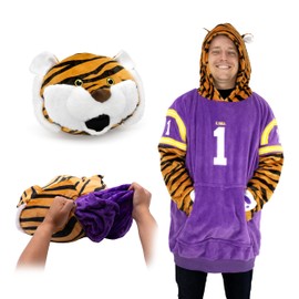 Plushible LSU Snugible 2-in-1 Wearable Blanket Adult, Transforming Pillow - Oversized Sports Hoodie with Front Pocket - Cozy Hoodie Blanket for Women & Men