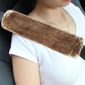 Amooca Soft Faux Fur Universal Fit Seatbelt Cover Car Truck SUV Airplane Seat Belt Shoulder Pad for Carmera Backpack Straps Neck Cushion Protector 2 Pack 10.5in Brown