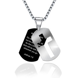 UAIAGM Cross Dog Tag Necklace for Men Christian Pendant with Bible Verse Stainless Steel Chain Religious God Jewelry Inspirational Mens Neckless Faith Based Tags and Chains for Men(24 inch)