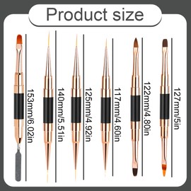 OUDQFCJ 6 Stück Nagel Art Acryl Pinsel Set, Doppelseitige Nailart Pinsel, Nagel Detail Malpinsel, Nageldesign für Lange Linien, Gel Nagellack, Zuhause Salon DIY Nagelkunst Nagelpinsel