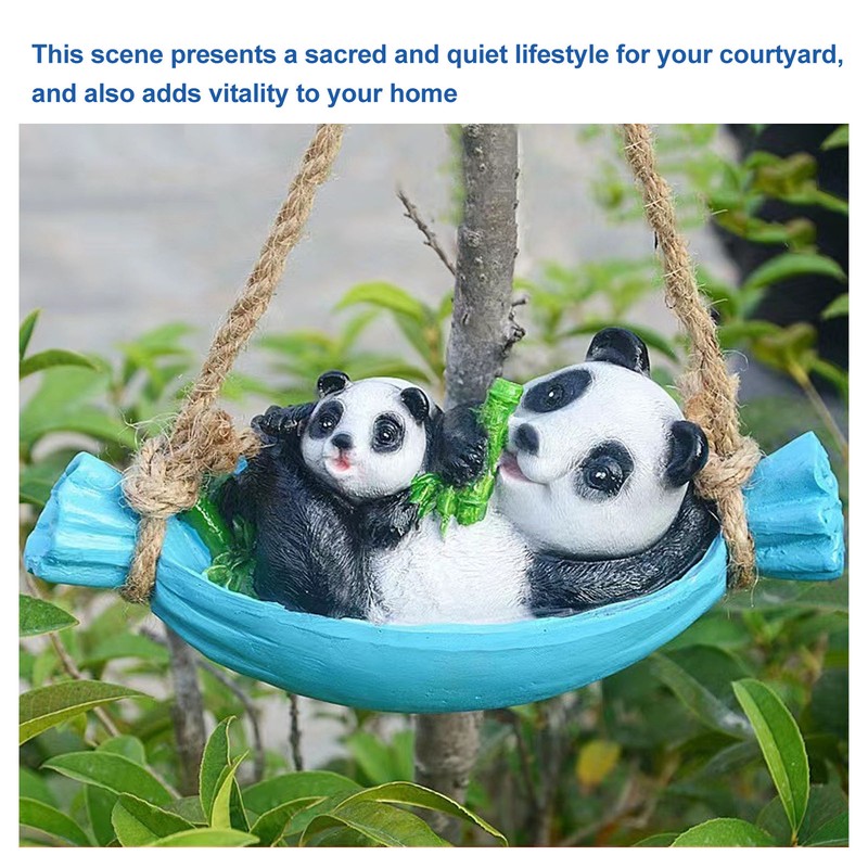 Swing Panda Statue Mother and Baby Panda Lying On The