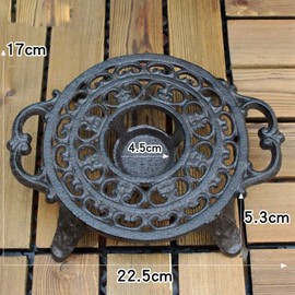 9 Inches Cast Iron Teapot Warmer Dish Cups Trivet,Round-Shaped Double Eared Design with Tealight Holder - Heavy Duty & Decorative Candle Holder Stands for Heat Food Coffee Milk or Tea