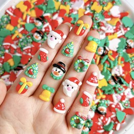 LBPEPAMZ 50Pcs Mixed Christmas Nail Art Charms Cute 3D Xmas Tree Elk Snowman Bell Nail Charms Kawaii Mini Resin Flat Nail Art Rhinestones Gloves Clown Donut Nail Supplies for Women DIY Decorations