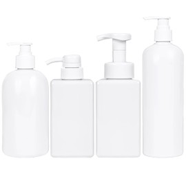 Belle Vous 4er Set Seifenspender - 4X nachfüllbare Spenderflaschen mit 370-450 ml für Duschgel, Seife und Shampoo - Seifenspender Kunststoff weiß - Shampoo Flaschen zum Befüllen