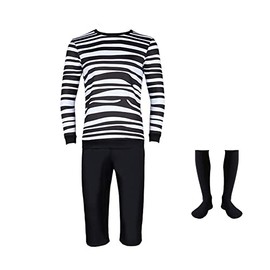 Cuzeolin Pugsley Costume Family Cosplay Costume Striped Tee Tops Short High Tube Socks for Adults XS