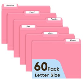 Colored File Folders Letter Size, 60 Pack Pink Folders 1/3 Cut Tabs, Assorted Pastel Color Office School Buiness Folders for Filing Organization, Paper File Folder Bulk Set