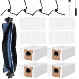 15 Pcs Accessories Kit Compatible with Self-Empty eufy C10 Robot Vacuum, Replacement Parts Include 1 Main Brush, 4 Dust Bags, 4 Washable Filters, 4 Side Brushes, 1 Cleaning Tool and 1 Screwdriver