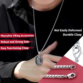 FaithHeart Nordic Viking Jewelry Men, Stainless Steel Vikings Stuff Wolf Compass Pendant Necklace for Female