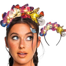Gangel Light Up Butterfly Headband LED Glowing Hairbands Sparkling Butterfly Headpiece Party Costume Headbands for Women