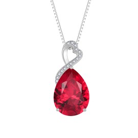 FJ Women's 925 Sterling Silver Drop Pear Shaped Necklace Birthstone Pendant Jewellery Gifts for Women, Cubic Zirconia, Ruby