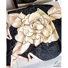 Hioyiwse Head Scarf For Women Hair Bandana 35" Large Square Satin Wrap Sleeping Neck Silk Satin Hair Scarves Lightweight, F9-white Flowers on Black Background(35*35inch）, 35