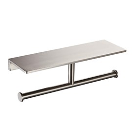 Double Roll Toilet Paper Holder with Shelf Solid Brass and Superior Hotel Style Tissue Dispenser Spared Storage Nickel Finish