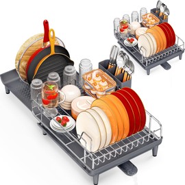 NTD Expandable Dish Drying Rack for Kitchen Counter, 16.7"-26.8", Gray