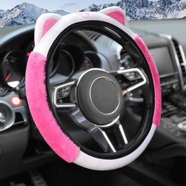 Flaconi Car Steering Wheel Cover Plush, Winter Steering Wheel Cover, Plush Steering Wheel Cover, Car Plush Steering Wheel Cover, Suitable for Cars, Trucks, Vans, SUVs (Rose Red)