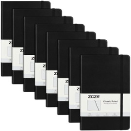 ZCZN 8 Pack Lined Journal Notebooks, 192 Pages A5 Hardcover Leather Journals for Work,Writing,School & Travel, College Ruled Journaling Notebooks for Notes Taking,Diary Journal (Black*8)